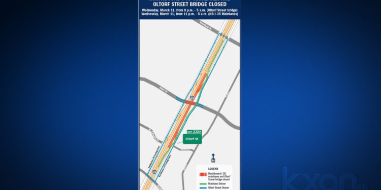 I-35 northbound lanes, Oltorf Street bridge to close Wednesday night